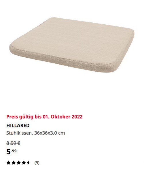 IKEA Hamburg-Schnelsen - HILLARED Stuhlkissen, beige, 36x36x3.0 cm - jetzt 33% billiger IKEA Hamburg-Schnelsen - HILLARED Stuhlkissen, beige, 36x36x3.0 cm - jetzt 33% billiger