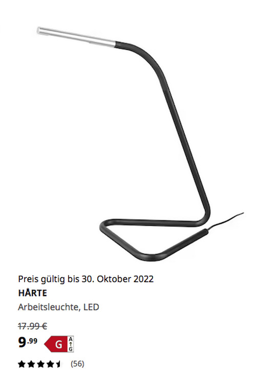 IKEA Walldorf - HÅRTE Arbeitsleuchte, LED, 150 Lumen, 3 W, schwarz/silberfarben IKEA Walldorf - HÅRTE Arbeitsleuchte, LED, 150 Lumen, 3 W, schwarz/silberfarben