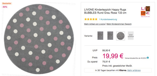 LIVONE 133 cm Kinderteppich "Happy Rugs BUBBLES" in Grau/Rosa, ca. 18 mm hoch LIVONE 133 cm Kinderteppich "Happy Rugs BUBBLES" in Grau/Rosa, ca. 18 mm hoch