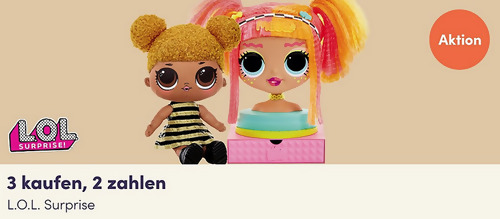 myToys.de - 3 Kaufen, 2 Zahlen L.O.L. Surprise - Aktion, gilt bis zum 26.09.2022 myToys.de - 3 Kaufen, 2 Zahlen L.O.L. Surprise - Aktion, gilt bis zum 26.09.2022