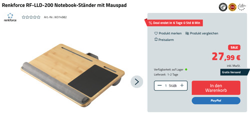 Renkforce RF-LLD-200 Notebook-Ständer mit Mauspad (Bambus, 550 x 360 mm) Renkforce RF-LLD-200 Notebook-Ständer mit Mauspad (Bambus, 550 x 360 mm)