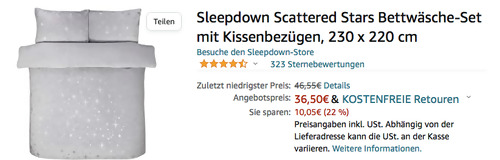 Sleepdown 230 x 220 cm Scattered Stars Bettwäsche-Set in Farbe Silber Sleepdown 230 x 220 cm Scattered Stars Bettwäsche-Set in Farbe Silber