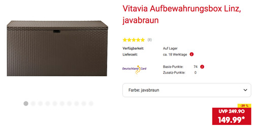 Vitavia Aufbewahrungsbox Linz in Javabraun, ca. B 132 x H 67 x T 69 cm (Feuerverzinkt) Vitavia Aufbewahrungsbox Linz in Javabraun, ca. B 132 x H 67 x T 69 cm (Feuerverzinkt)