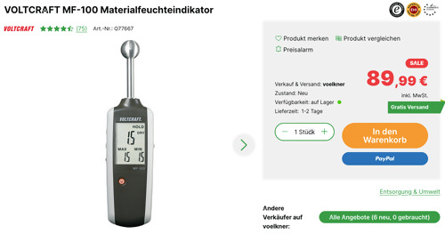 VOLTCRAFT MF-100 Materialfeuchteindikator (für alle Arten von Baustoffen) VOLTCRAFT MF-100 Materialfeuchteindikator (für alle Arten von Baustoffen)