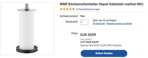 WMF Küchenrollenhalter Depot, Cromargan Edelstahl WMF Küchenrollenhalter Depot, Cromargan Edelstahl