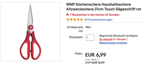 WMF Küchenschere Touch in Rot, 21cm WMF Küchenschere Touch in Rot, 21cm
