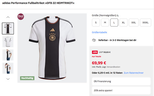 adidas Performance Herren Fußballtrikot "DFB 22 HEIMTRIKOT", S-XXXL adidas Performance Herren Fußballtrikot "DFB 22 HEIMTRIKOT", S-XXXL