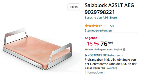 AEG A2SLT Salzblock, 30 cm x 20 cm Himalajasalz-Stein AEG A2SLT Salzblock, 30 cm x 20 cm Himalajasalz-Stein