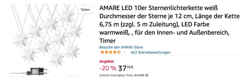 AMARE LED 10er Sternenlichterkette in Weiß, Durchmesser der Sterne je 12 cm - jetzt 20% billiger