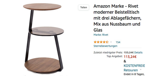 Amazon Marke - Rivet ?CT-232B moderner Beistelltisch mit 3 Ablagefächern (58 cm hoch, Nussbaum, Glas, Metall) Amazon Marke - Rivet ?CT-232B moderner Beistelltisch mit 3 Ablagefächern (58 cm hoch, Nussbaum, Glas, Metall)