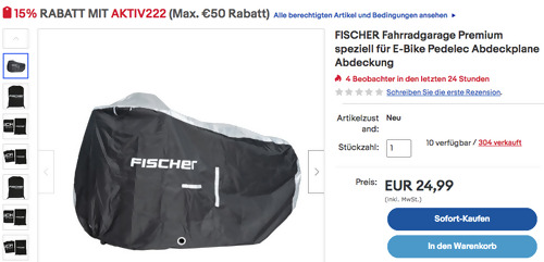 FISCHER 50466 Fahrradgarage Premium speziell für E-Bike, 200 x 110 cm FISCHER 50466 Fahrradgarage Premium speziell für E-Bike, 200 x 110 cm