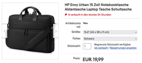 HP Envy Urban 15 Zoll Notebooktasche, 45 x 38 x 9 cm HP Envy Urban 15 Zoll Notebooktasche, 45 x 38 x 9 cm
