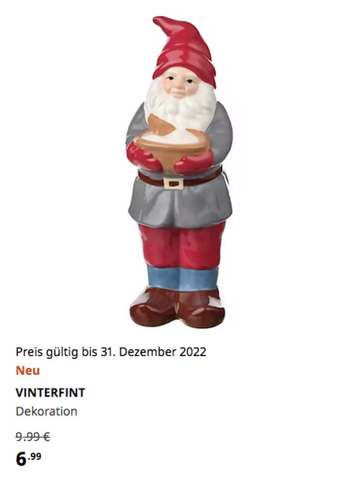 IKEA Hamburg-Altona - VINTERFINT Dekoration, Weihnachtsmann rot, Steingut, 24 cm hoch IKEA Hamburg-Altona - VINTERFINT Dekoration, Weihnachtsmann rot, Steingut, 24 cm hoch