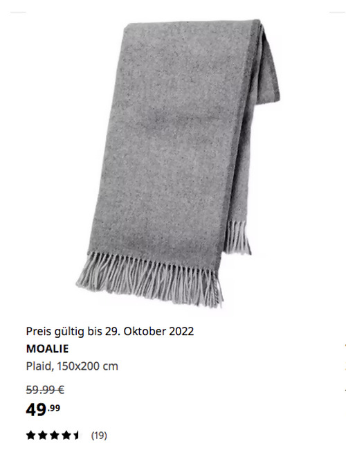 IKEA Hamburg-Schnelsen - MOALIE Plaid, grau, 150x200 cm, 100 % reine Schurwolle - jetzt 17% billiger IKEA Hamburg-Schnelsen - MOALIE Plaid, grau, 150x200 cm, 100 % reine Schurwolle - jetzt 17% billiger