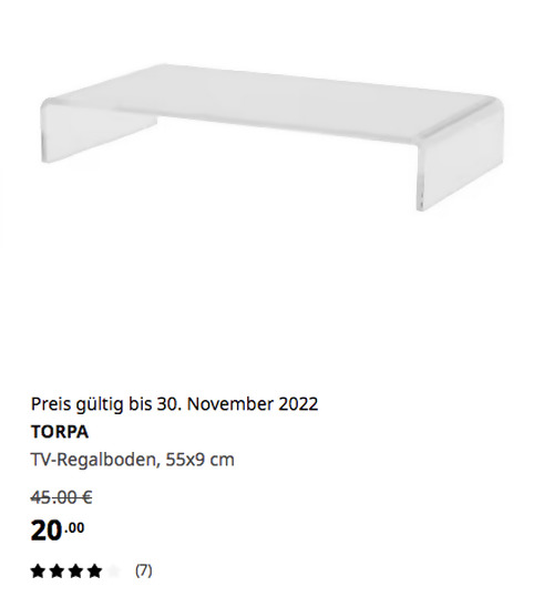 IKEA Kaarst - TORPA TV-Regalboden, 55x9 cm, Acryl IKEA Kaarst - TORPA TV-Regalboden, 55x9 cm, Acryl