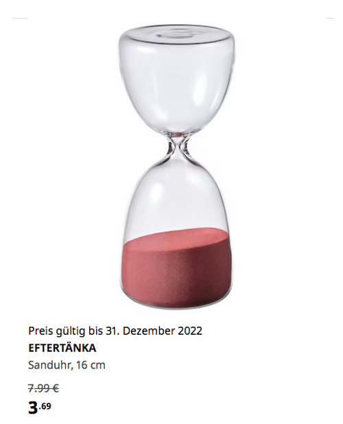 IKEA Ludwigsburg - EFTERTÄNKA Sanduhr, Klarglas/dunkelrosa, 16 cm  - jetzt 54% billiger IKEA Ludwigsburg - EFTERTÄNKA Sanduhr, Klarglas/dunkelrosa, 16 cm  - jetzt 54% billiger