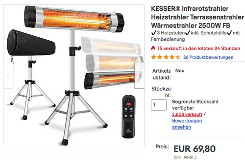 KESSER 13330 Infrarotstrahler Heizstrahler mit Standfuß (800W, 1600W, 2500W, Fernbedienung) - jetzt 22% billiger KESSER 13330 Infrarotstrahler Heizstrahler mit Standfuß (800W, 1600W, 2500W, Fernbedienung) - jetzt 22% billiger