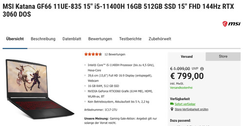 MSI Katana GF66 11UE-835 15" Gaming Notebook (i5-11400H 16GB 512GB SSD 15" FHD 144Hz RTX 3060 DOS) MSI Katana GF66 11UE-835 15" Gaming Notebook (i5-11400H 16GB 512GB SSD 15" FHD 144Hz RTX 3060 DOS)