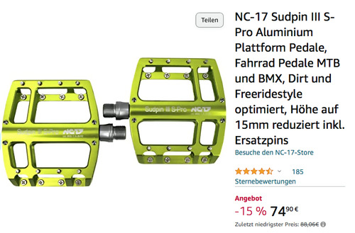 NC-17 Sudpin III S-Pro Aluminium Plattform Pedale in Grün (Aluminium, inkl. Ersatzpins) NC-17 Sudpin III S-Pro Aluminium Plattform Pedale in Grün (Aluminium, inkl. Ersatzpins)