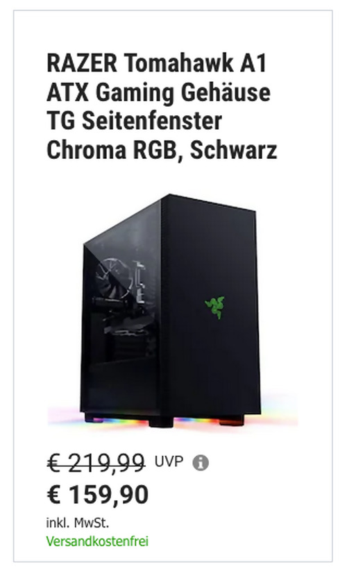 RAZER Tomahawk A1 ATX Gaming Gehäuse in Schwarz (Midi, Seitenfenster, Chroma RGB) RAZER Tomahawk A1 ATX Gaming Gehäuse in Schwarz (Midi, Seitenfenster, Chroma RGB)