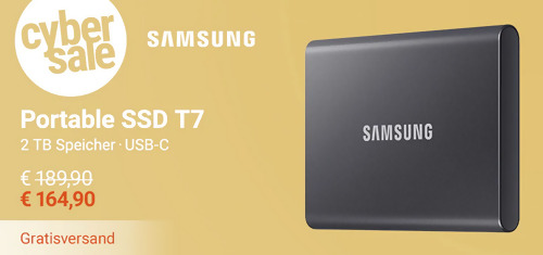 Samsung Portable SSD T7 2 TB USB 3.2 Gen2 Typ-C in Titan Gray (1.050 MB/s / 1.000 MB/s) Samsung Portable SSD T7 2 TB USB 3.2 Gen2 Typ-C in Titan Gray (1.050 MB/s / 1.000 MB/s)