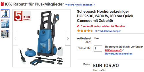 Scheppach HCE2600 Hochdruckreiniger mit Zubehör (max.: 480 L/h, 2400 W) Scheppach HCE2600 Hochdruckreiniger mit Zubehör (max.: 480 L/h, 2400 W)