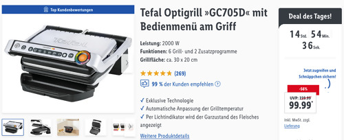 Tefal Optigrill Kontaktgrill "GC705D" mit 6 Grill- und 2 Zusatzprogrammen, 2000 W Tefal Optigrill Kontaktgrill "GC705D" mit 6 Grill- und 2 Zusatzprogrammen, 2000 W