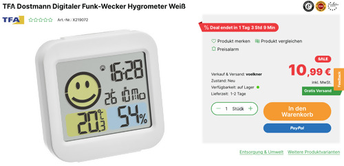 TFA Dostmann 30.5049.02 Digitaler Funk-Wecker Hygrometer TFA Dostmann 30.5049.02 Digitaler Funk-Wecker Hygrometer