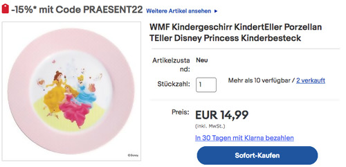 WMF Disney Princess 19 cm Kinderteller, Porzellan - jetzt 15% billiger