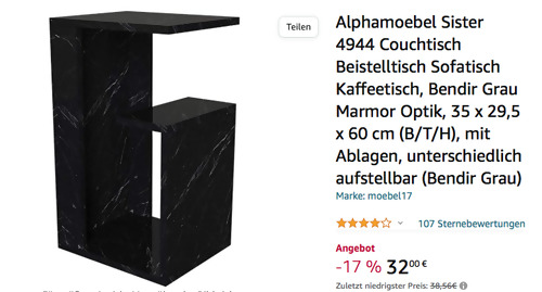 Alphamoebel Sister 4944 Couchtisch in Bendir Grau, 35 x 29,5 x 60 cm - jetzt 17% billiger