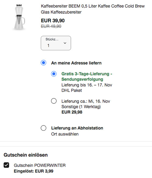 BEEM 0,5 Liter Cold Brew Kaffeebereiter, Borosilikatglas BEEM 0,5 Liter Cold Brew Kaffeebereiter, Borosilikatglas