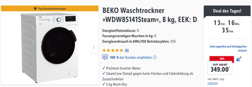 BEKO Waschtrockner "WDW85141Steam" - 8 kg Waschen, 5 kg Trocknen BEKO Waschtrockner "WDW85141Steam" - 8 kg Waschen, 5 kg Trocknen