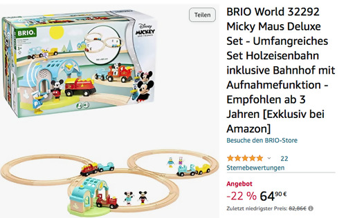 BRIO World 32292 Micky Maus Deluxe Holzeisenbahn-Set, 31 Teile BRIO World 32292 Micky Maus Deluxe Holzeisenbahn-Set, 31 Teile