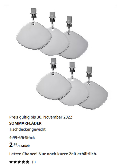 IKEA Düsseldorf - SOMMARFLÄDER Tischdeckengewicht, 6 Stück, Edelstahl IKEA Düsseldorf - SOMMARFLÄDER Tischdeckengewicht, 6 Stück, Edelstahl