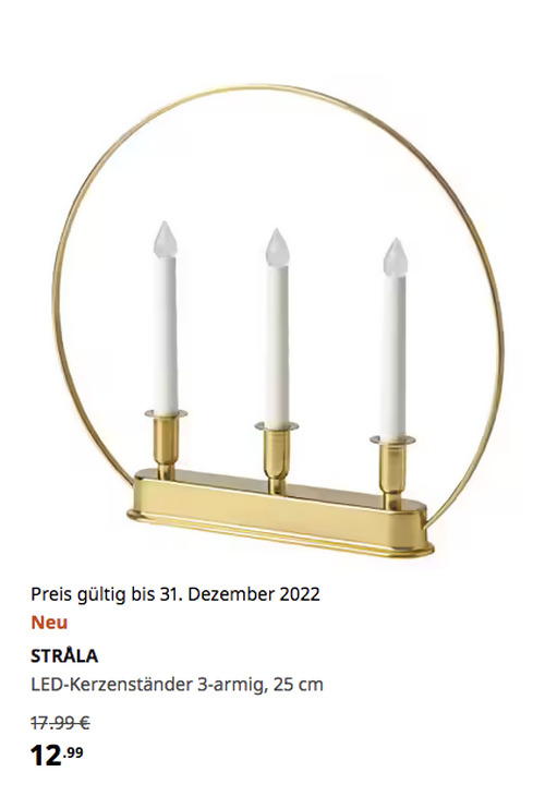 IKEA Hamburg-Altona - STRÅLA LED-Kerzenständer 3-armig, Kreis/batteriebetrieben messingfarben, 25 cm IKEA Hamburg-Altona - STRÅLA LED-Kerzenständer 3-armig, Kreis/batteriebetrieben messingfarben, 25 cm