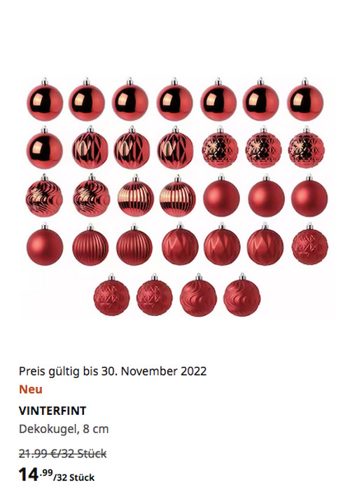 IKEA Walldorf - VINTERFINT Dekokugel, rot, 8 cm, 32 Stück IKEA Walldorf - VINTERFINT Dekokugel, rot, 8 cm, 32 Stück