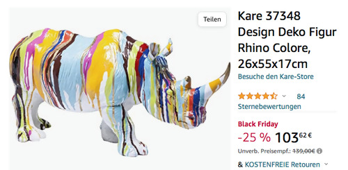 Kare 37348 Design Deko Figur Rhino Colore, 26x55x17cm Kare 37348 Design Deko Figur Rhino Colore, 26x55x17cm