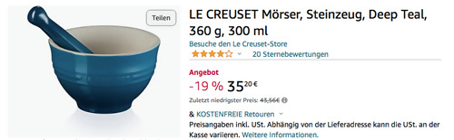 LE CREUSET 300 ml Mörser in Deep Teal, Steinzeug - jetzt 19% billiger