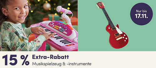 myToys.de - 15 % Extra-Rabatt auf Musikinstrumente und Musikspielzeuge: z.B. Vtech Elefantenschlagzeug mit Sound- und Leuchtfunktion myToys.de - 15 % Extra-Rabatt auf Musikinstrumente und Musikspielzeuge: z.B. Vtech Elefantenschlagzeug mit Sound- und Leuchtfunktion