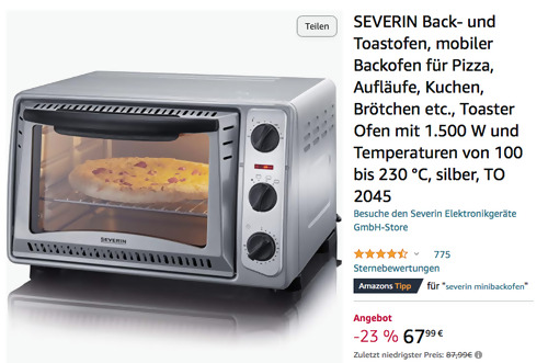 Severin TO 2045 Back- und Toastofen (1500 Watt, Ober- und Unterhitze) - jetzt 12% billiger