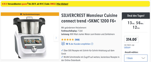 SILVERCREST Monsieur Cuisine connect trend "SKMC 1200 F6" - smarte Küchenmaschine mit Kochfunktion SILVERCREST Monsieur Cuisine connect trend "SKMC 1200 F6" - smarte Küchenmaschine mit Kochfunktion