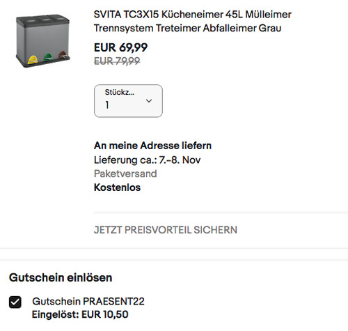 SVITA TC3X15 3er-Mülleimer 45L Trennsystem, grau (3X15 L, Tretmechanismus) - jetzt 15% billiger