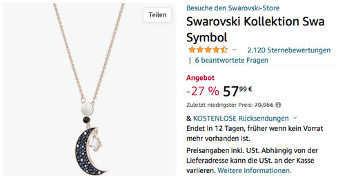 Swarovski 5489534 Halskette mit Mond und Stern Anhänger (40 cm, Roségold, Kristalle) Swarovski 5489534 Halskette mit Mond und Stern Anhänger (40 cm, Roségold, Kristalle)