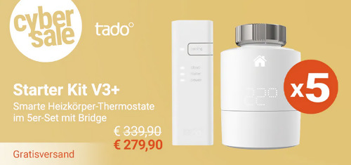 tado° Starter Kit V3+ Smarte Heizkörper-Thermostate im 5er-Set mit Bridge (Kompatibel mit Amazon Alexa, Apple HomeKit, Google Assistant) - jetzt 18% billiger