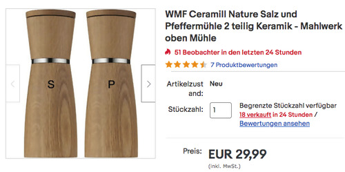 WMF Ceramill Nature Salz und Pfeffermühle-Set 17,9 cm (Eichenholz, Keramik-Mahlwerk) - jetzt 14% billiger