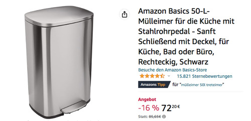 Amazon Basics 50-L-Mülleimer aus gebürstetem Edelstahl - jetzt 16% billiger Amazon Basics 50-L-Mülleimer aus gebürstetem Edelstahl - jetzt 16% billiger