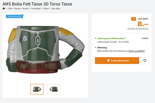 AMS Boba Fett Tasse 3D Torso Tasse - jetzt 43% billiger AMS Boba Fett Tasse 3D Torso Tasse - jetzt 43% billiger
