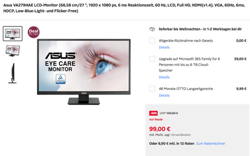 Asus VA279HAE 68,58 cm/27 " LCD-Monitor (1920 x 1080 px, 6 ms, Low-Blue-Light- und Flicker-Free) Asus VA279HAE 68,58 cm/27 " LCD-Monitor (1920 x 1080 px, 6 ms, Low-Blue-Light- und Flicker-Free)