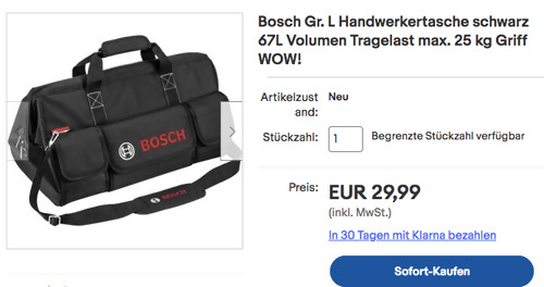 Bosch Gr. L Handwerkertasche in Schwarz (67L Volumen, max. 25 kg Tragelast) Bosch Gr. L Handwerkertasche in Schwarz (67L Volumen, max. 25 kg Tragelast)