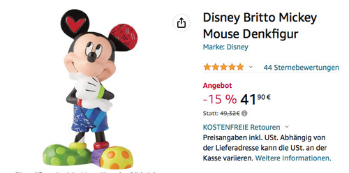 Disney Britto Mickey Mouse Denkfigur (Harz, ca. 15 cm) Disney Britto Mickey Mouse Denkfigur (Harz, ca. 15 cm)